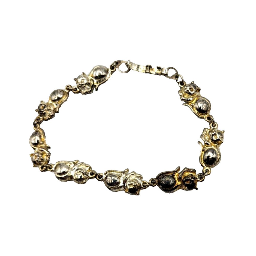 Vintage SJ Silvertone Cat Link Bracelet 8"
